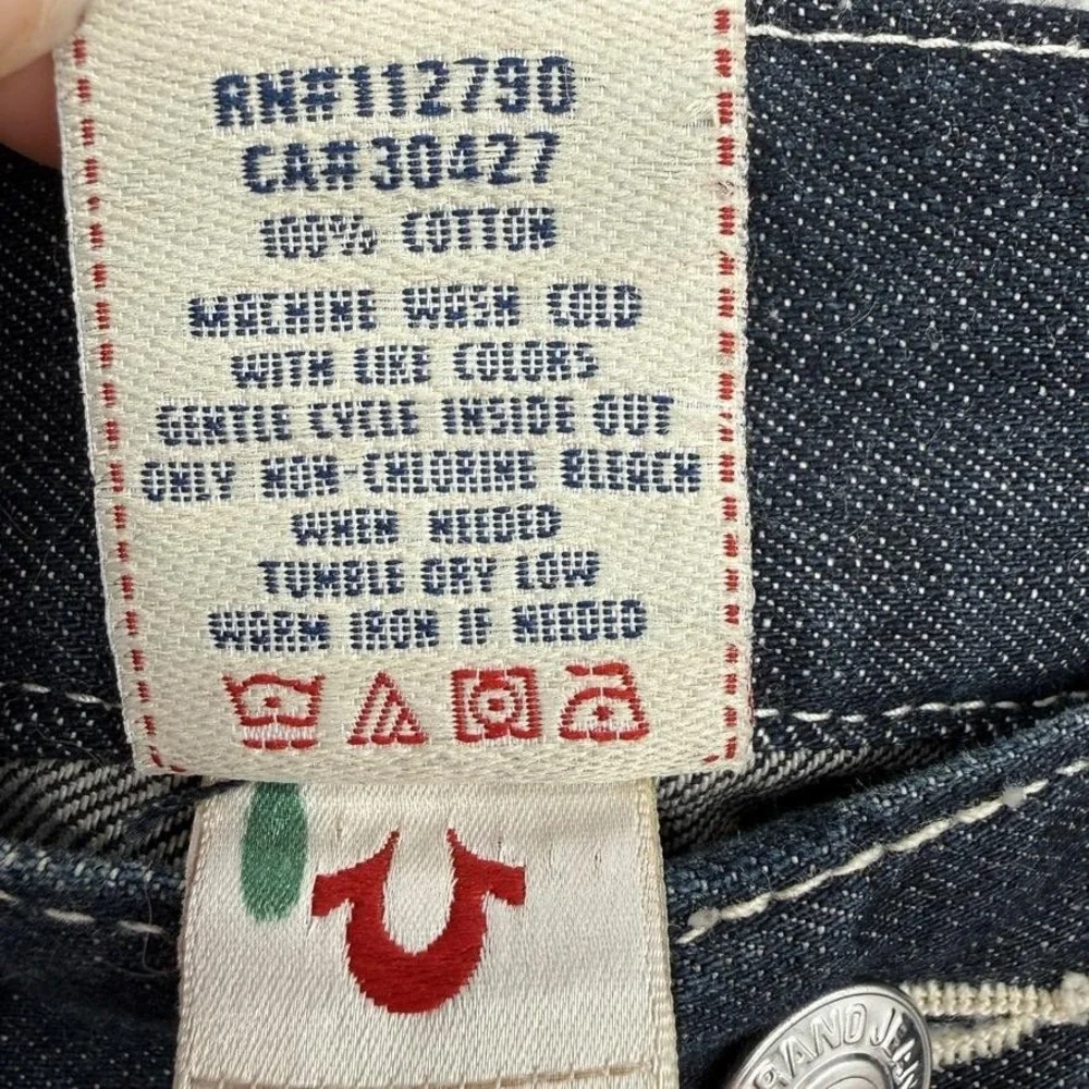 True Religion Straight Jeans Mens 32 Dark Wash Big T Stitching Denim Vintage Y2K